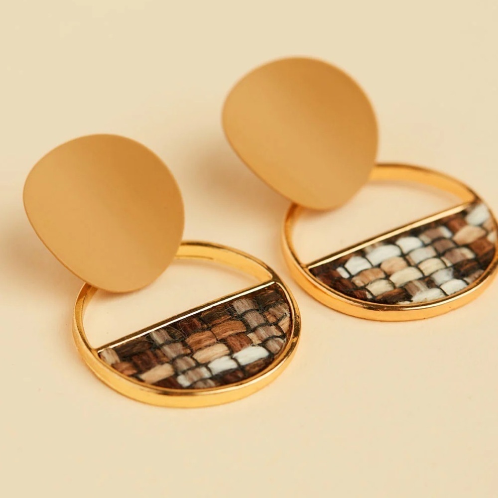 Earrings Irredesident, Gold With Boho Tile, New!